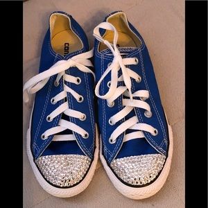 Blue Converse w/ Rhinestone Bling size 2 kids, NEW